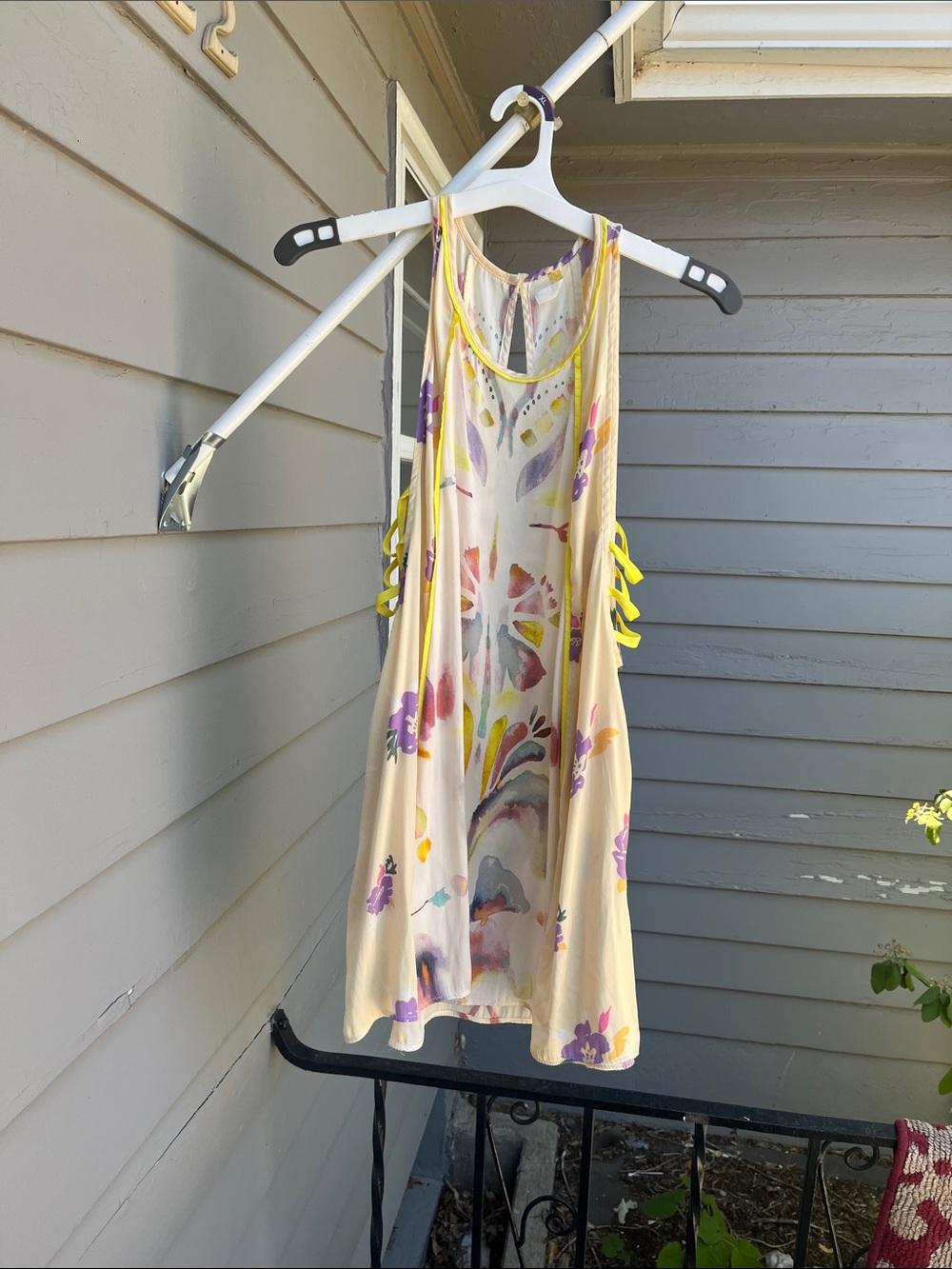 Free People Cream Floral High-Low Dress with Purple & Yellow Accents